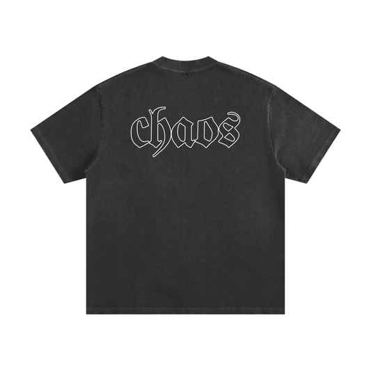 CS001-CORE, Chaos Spiking Heavyweight Vintage Washed Frayed T-Shirt