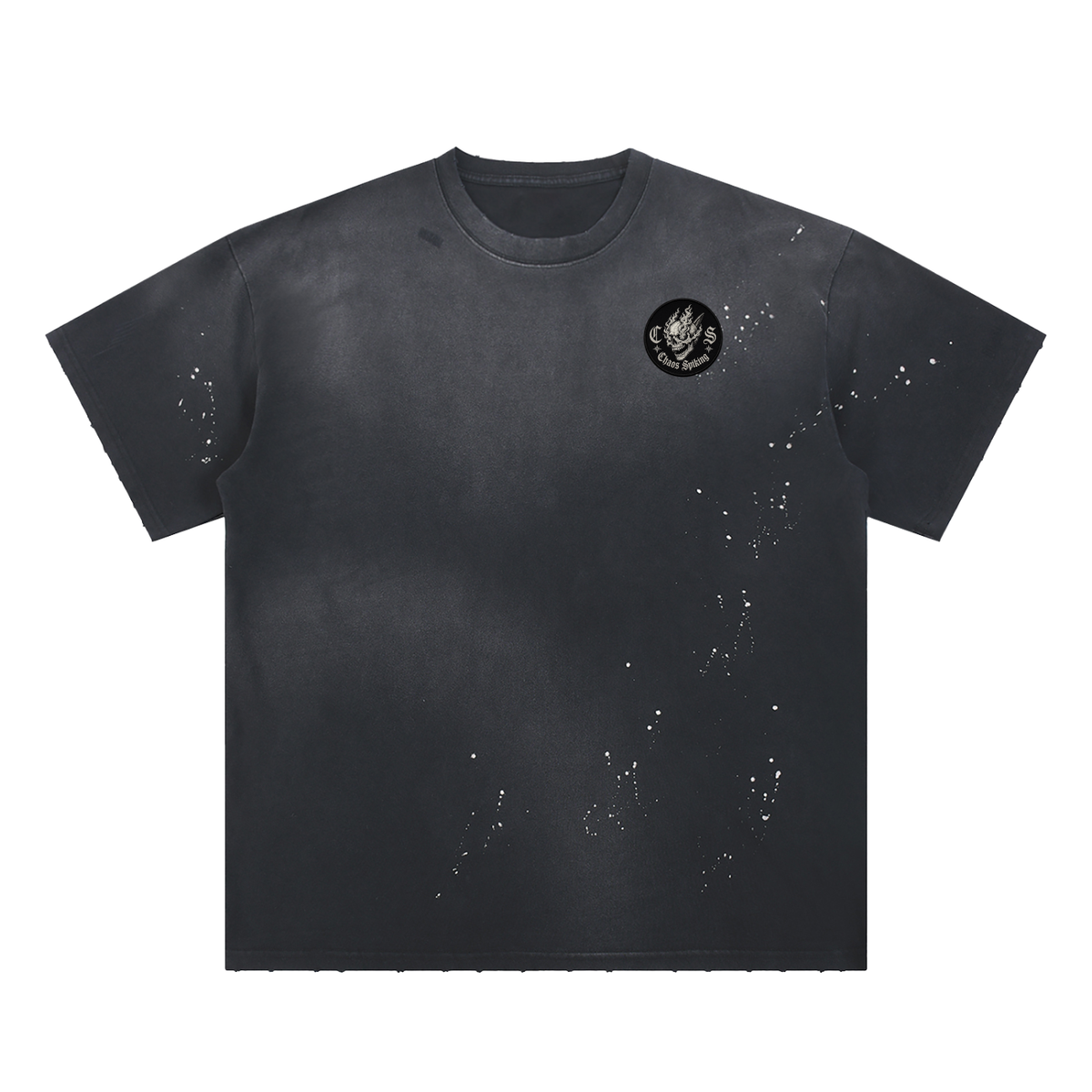 CS001-Japanese Wave  - Hand-Frayed Sunfade Paint Splatter T-Shirt