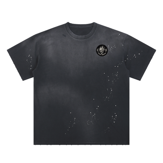 CS001-Japanese Wave  - Hand-Frayed Sunfade Paint Splatter T-Shirt