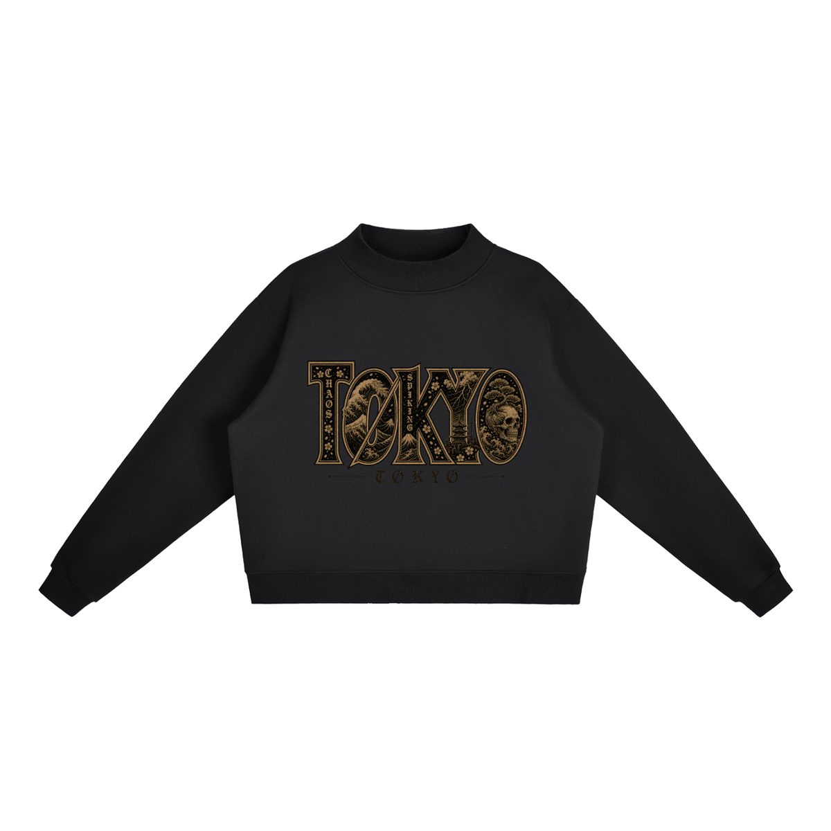 CS001JAPANESEWAVE-TØKYØ-Essential Fleece Mock-Neck Crew Sweatshirt
