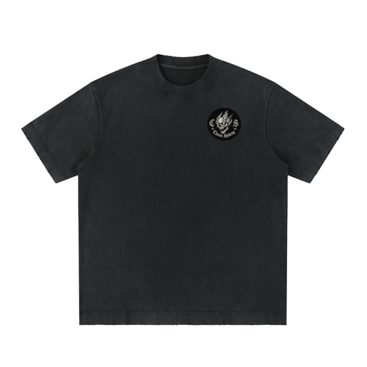 CS001-Japanese Wave - DRIP -  Heavyweight Vintage Washed Frayed T-Shirt