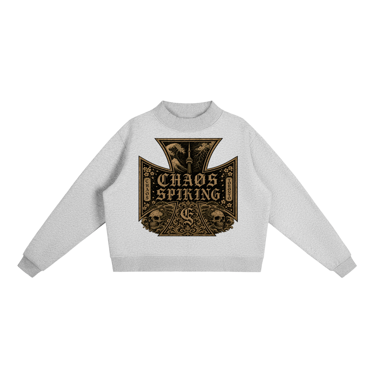 CS001JAPANESEWAVE-416-Essential Fleece Mock-Neck Crew Sweatshirt
