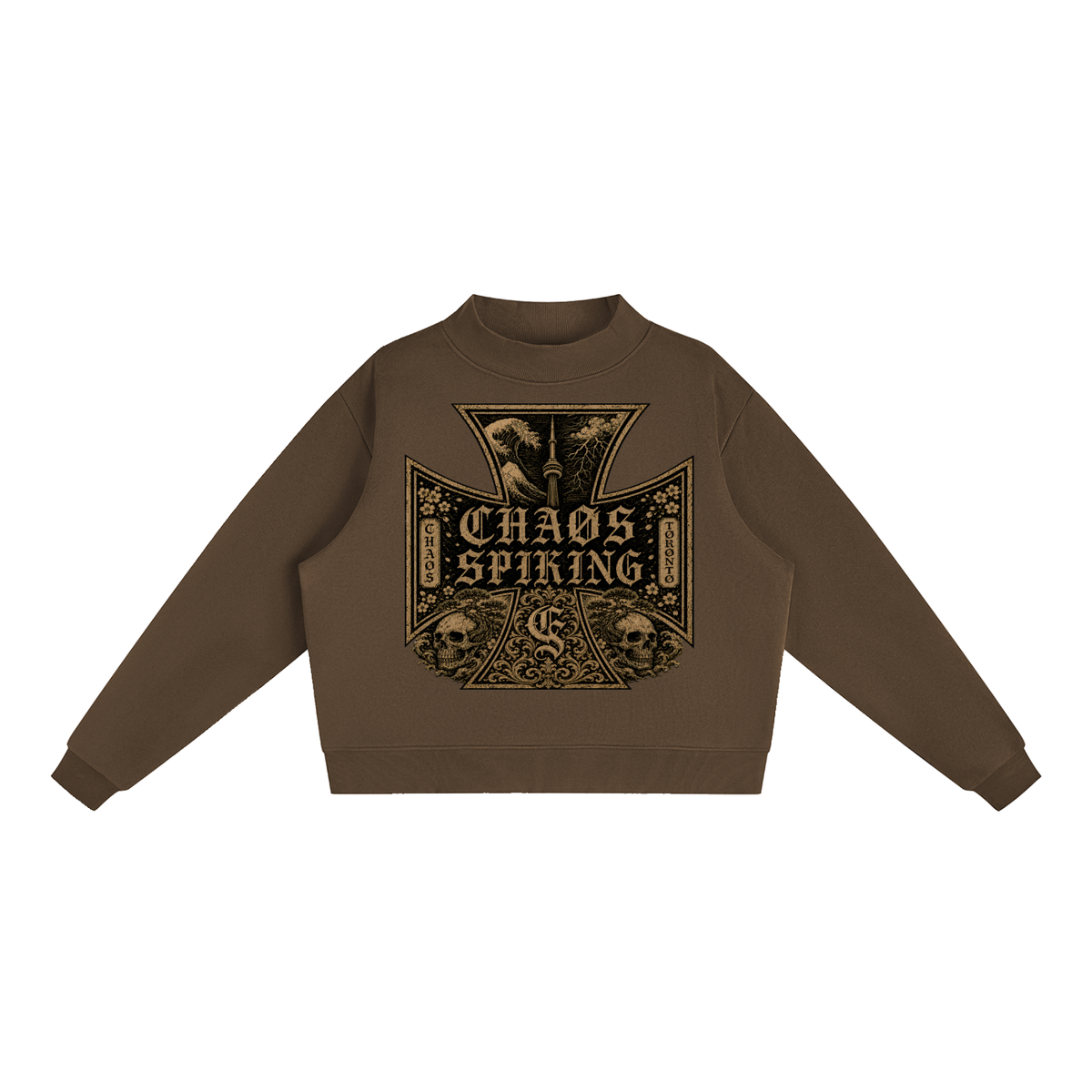 CS001JAPANESEWAVE-416-Essential Fleece Mock-Neck Crew Sweatshirt