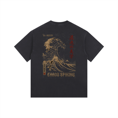 CS001-Japanese Wave - Vintage Washed Oversized Cotton T-Shirt