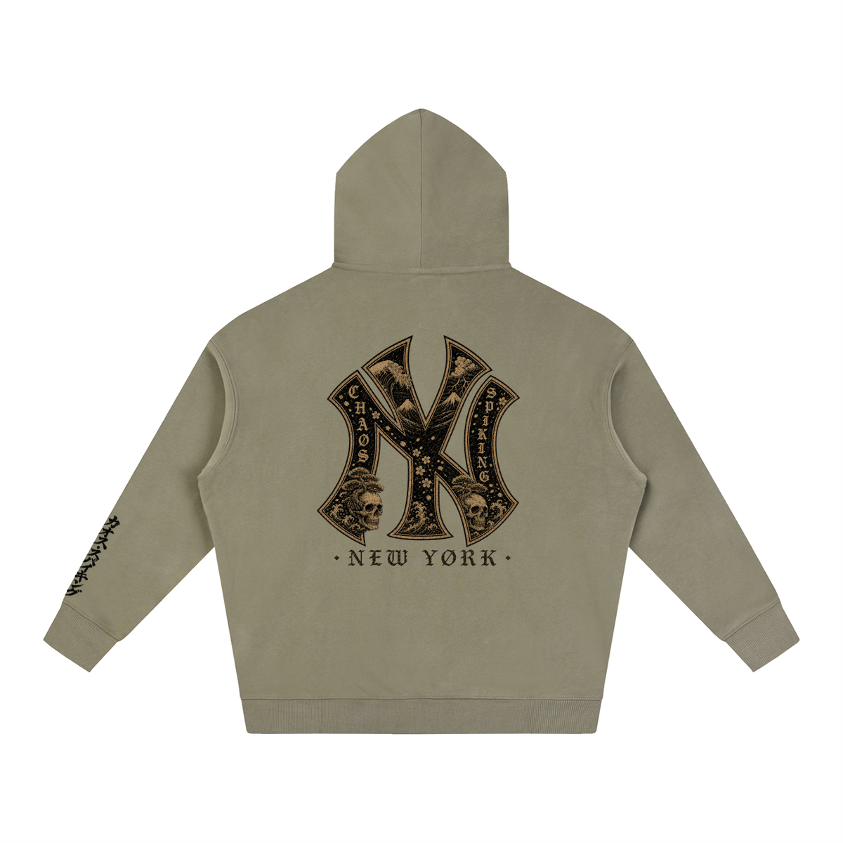 CS001JAPANESEWAVE-NY-Oversize Fleeced Hoodie