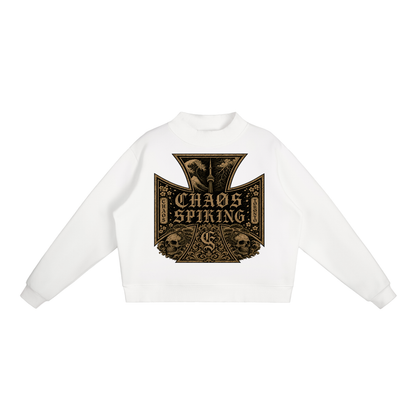CS001JAPANESEWAVE-416-Essential Fleece Mock-Neck Crew Sweatshirt