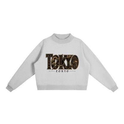 CS001JAPANESEWAVE-TØKYØ-Essential Fleece Mock-Neck Crew Sweatshirt