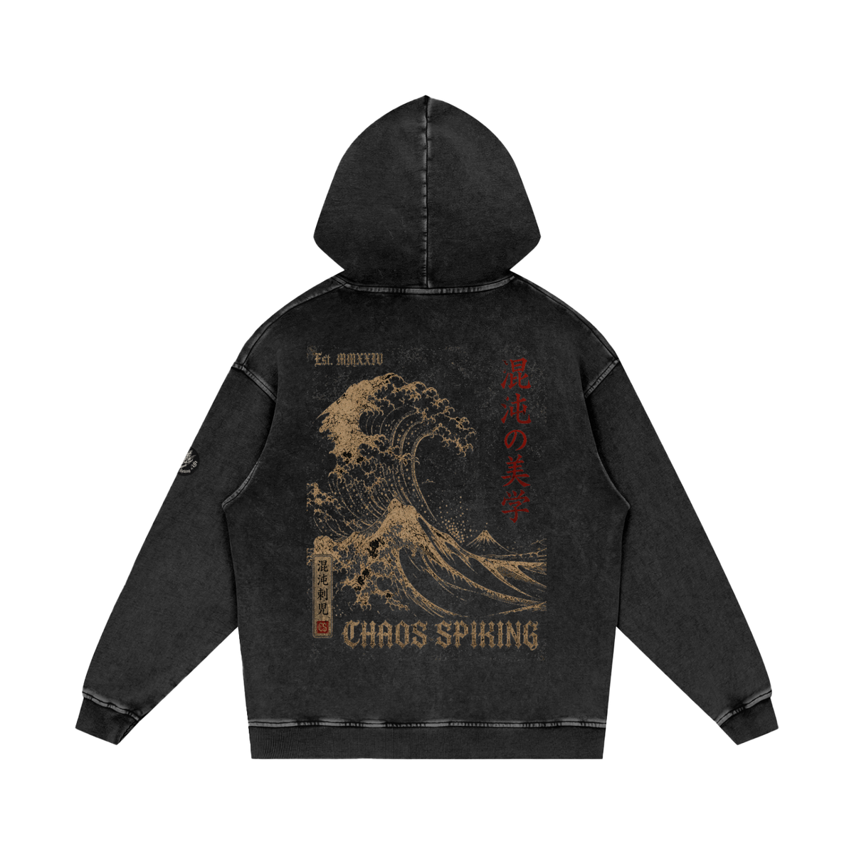 CS001-JAPANESEWAVE - Chaos Spiking Limited Drop - WAVES - Snow Washed Loose Cotton Hoodie