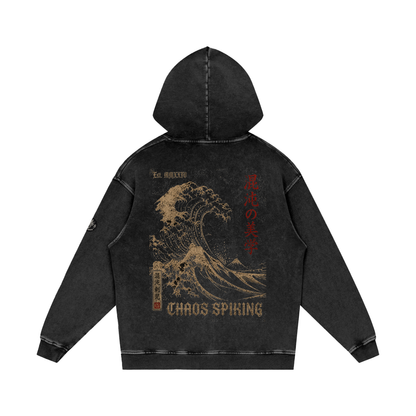 CS001-JAPANESEWAVE - Chaos Spiking Limited Drop - WAVES - Snow Washed Loose Cotton Hoodie