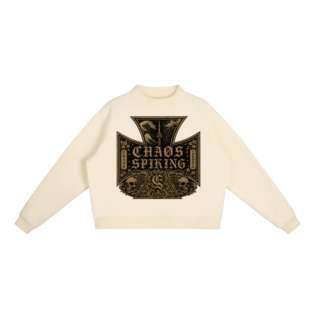 CS001JAPANESEWAVE-416-Essential Fleece Mock-Neck Crew Sweatshirt