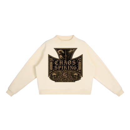 CS001JAPANESEWAVE-416-Essential Fleece Mock-Neck Crew Sweatshirt