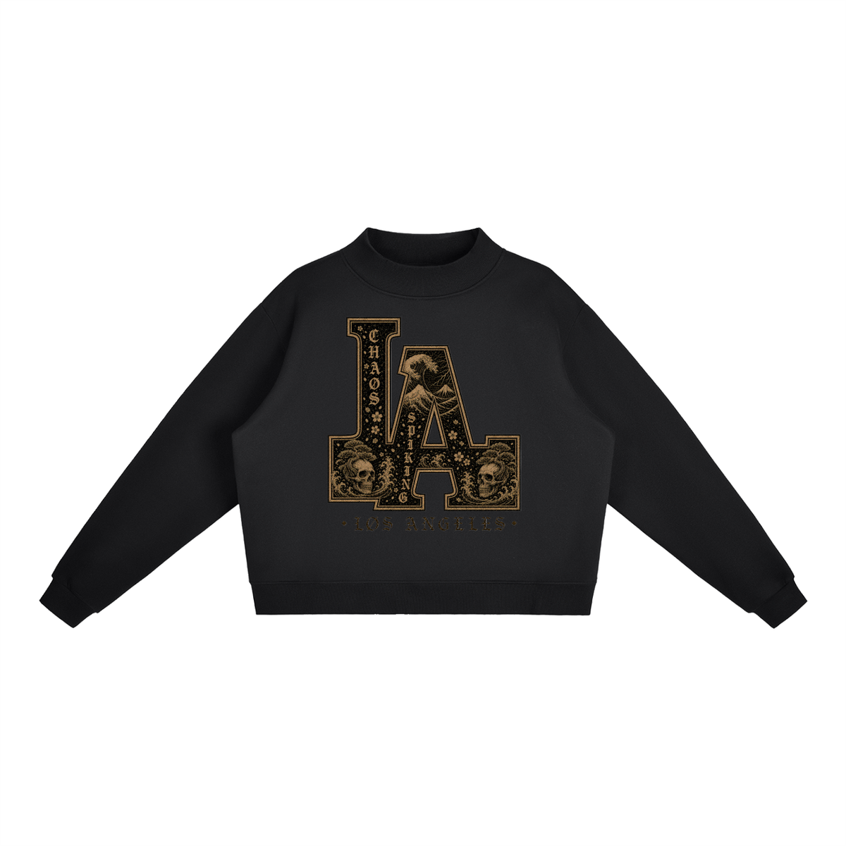 CS001JAPANESEWAVE-LA-Essential Fleece Mock-Neck Crew Sweatshirt