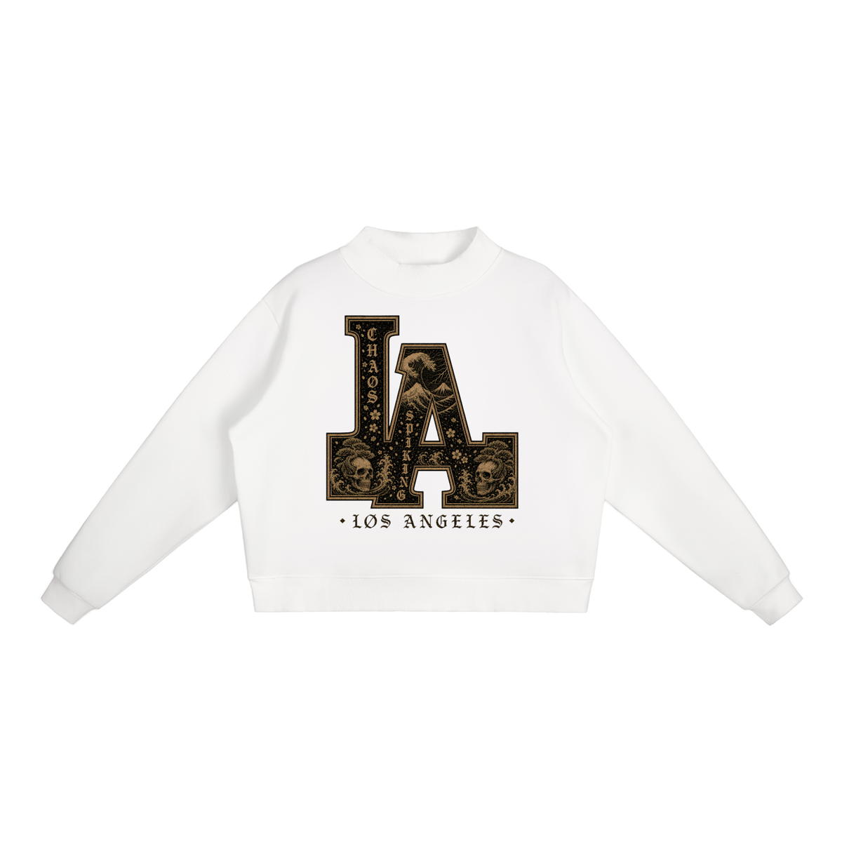 CS001JAPANESEWAVE-LA-Essential Fleece Mock-Neck Crew Sweatshirt