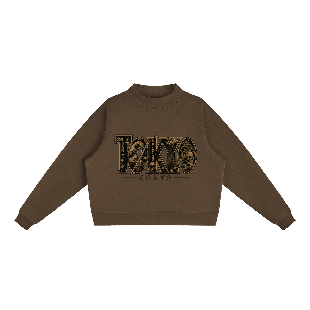 CS001JAPANESEWAVE-TØKYØ-Essential Fleece Mock-Neck Crew Sweatshirt