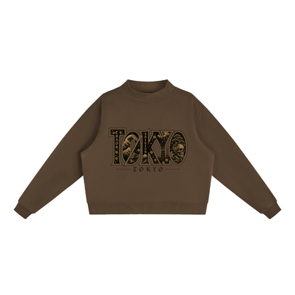CS001JAPANESEWAVE-TØKYØ-Essential Fleece Mock-Neck Crew Sweatshirt