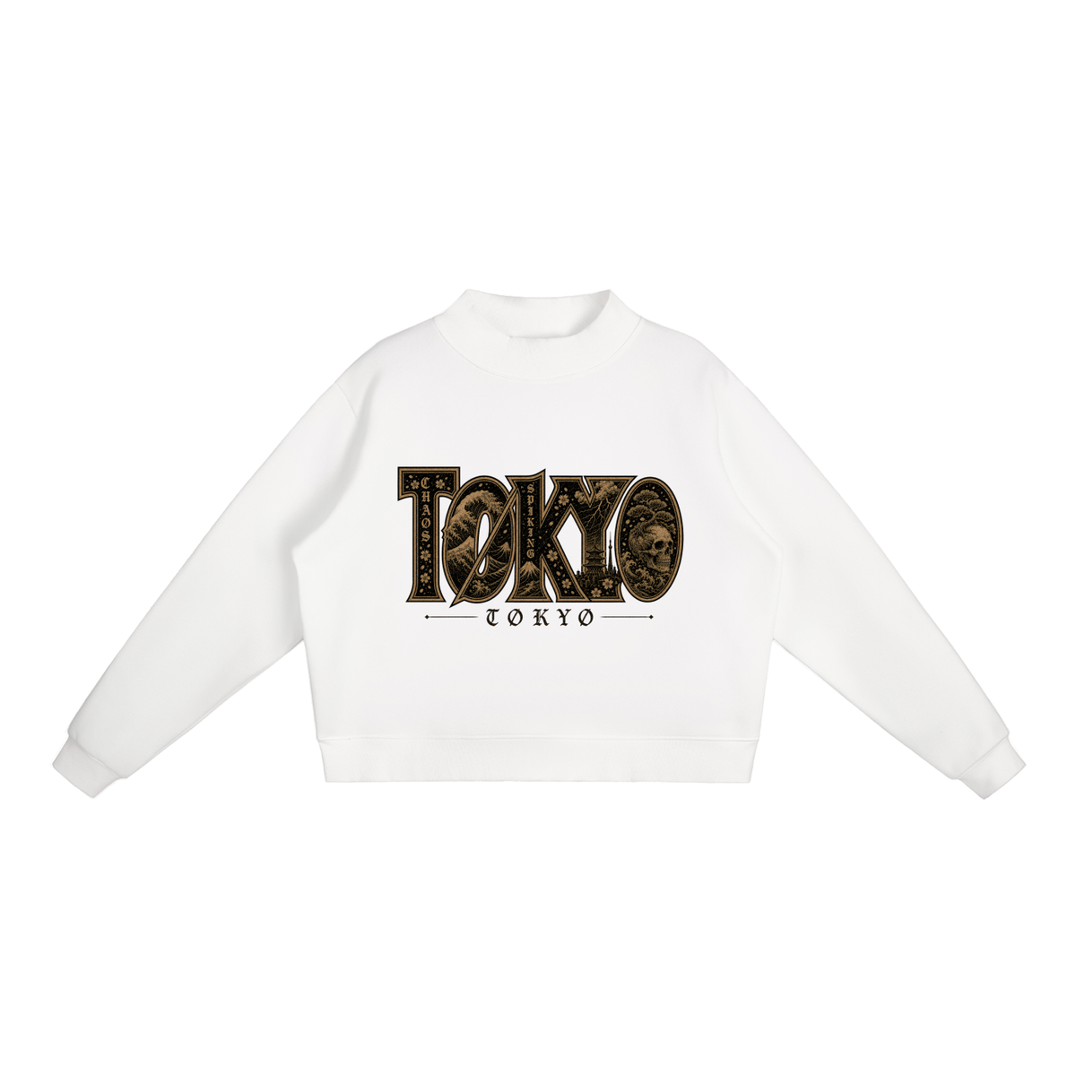CS001JAPANESEWAVE-TØKYØ-Essential Fleece Mock-Neck Crew Sweatshirt