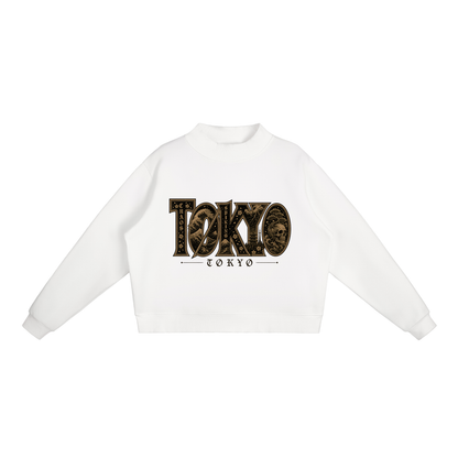 CS001JAPANESEWAVE-TØKYØ-Essential Fleece Mock-Neck Crew Sweatshirt