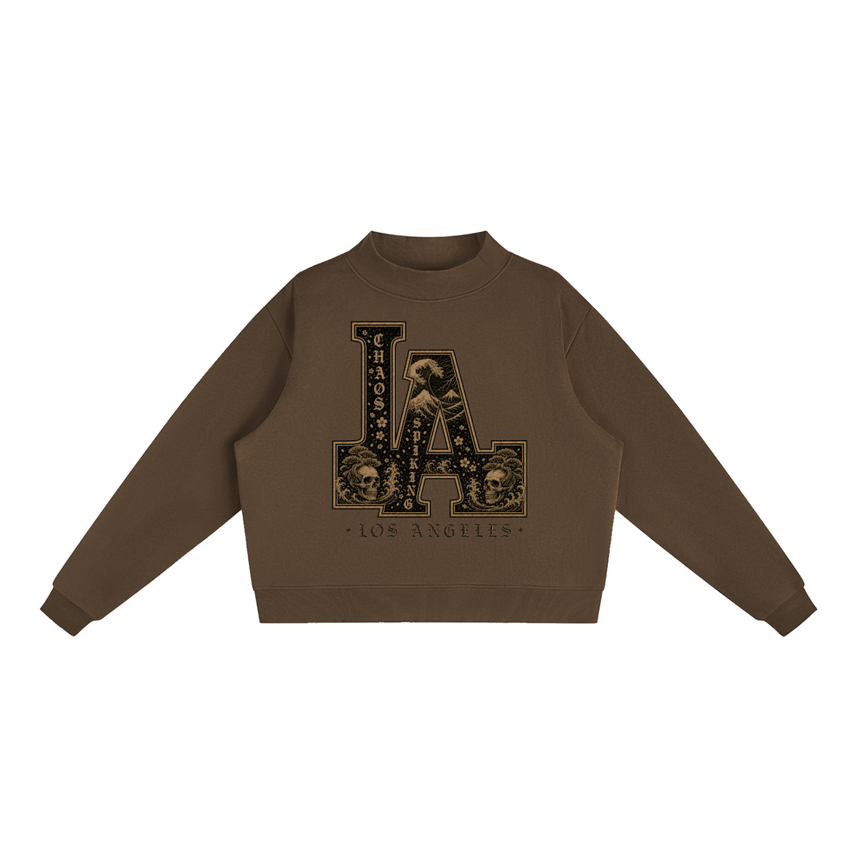 CS001JAPANESEWAVE-LA-Essential Fleece Mock-Neck Crew Sweatshirt