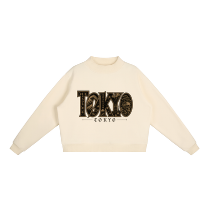 CS001JAPANESEWAVE-TØKYØ-Essential Fleece Mock-Neck Crew Sweatshirt
