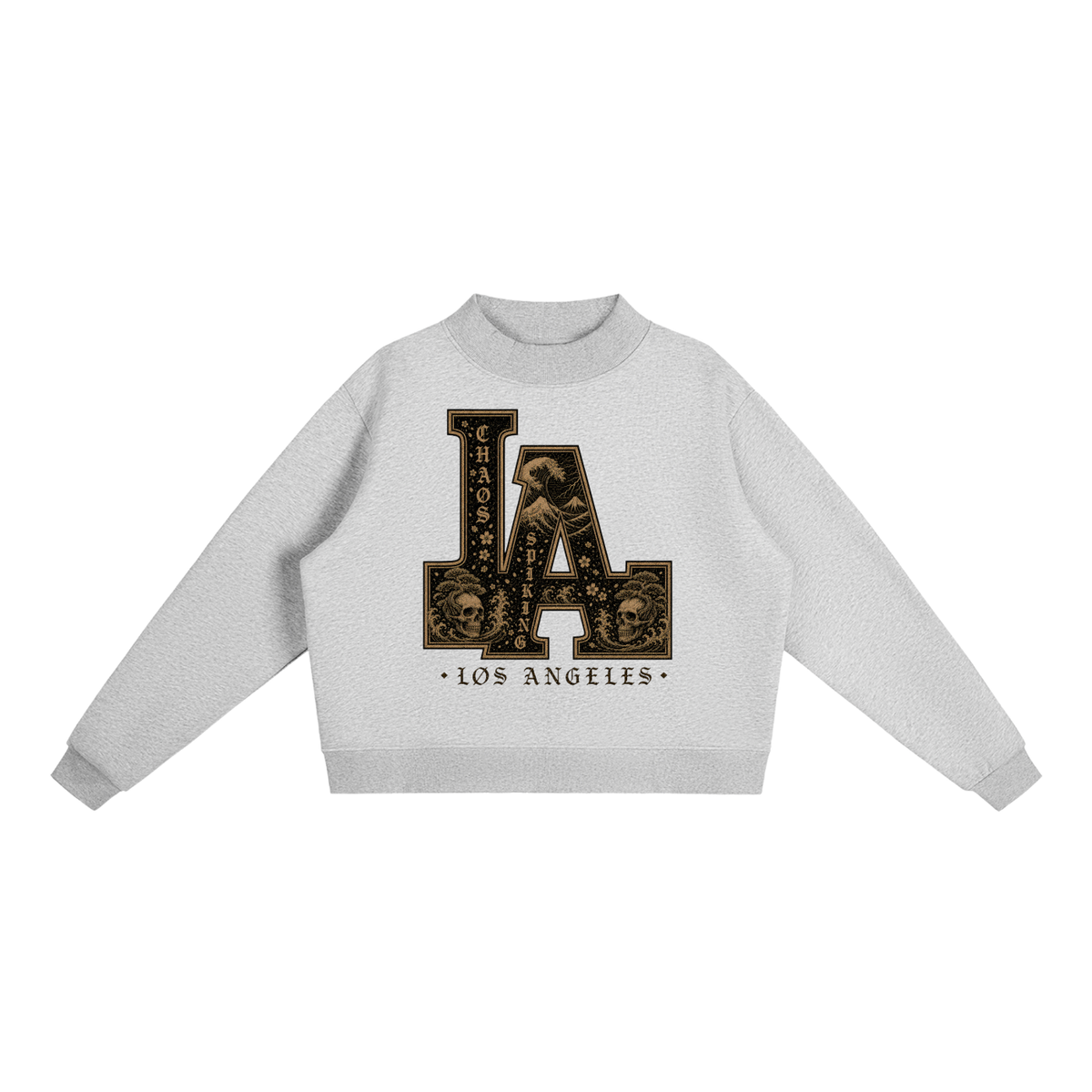 CS001JAPANESEWAVE-LA-Essential Fleece Mock-Neck Crew Sweatshirt